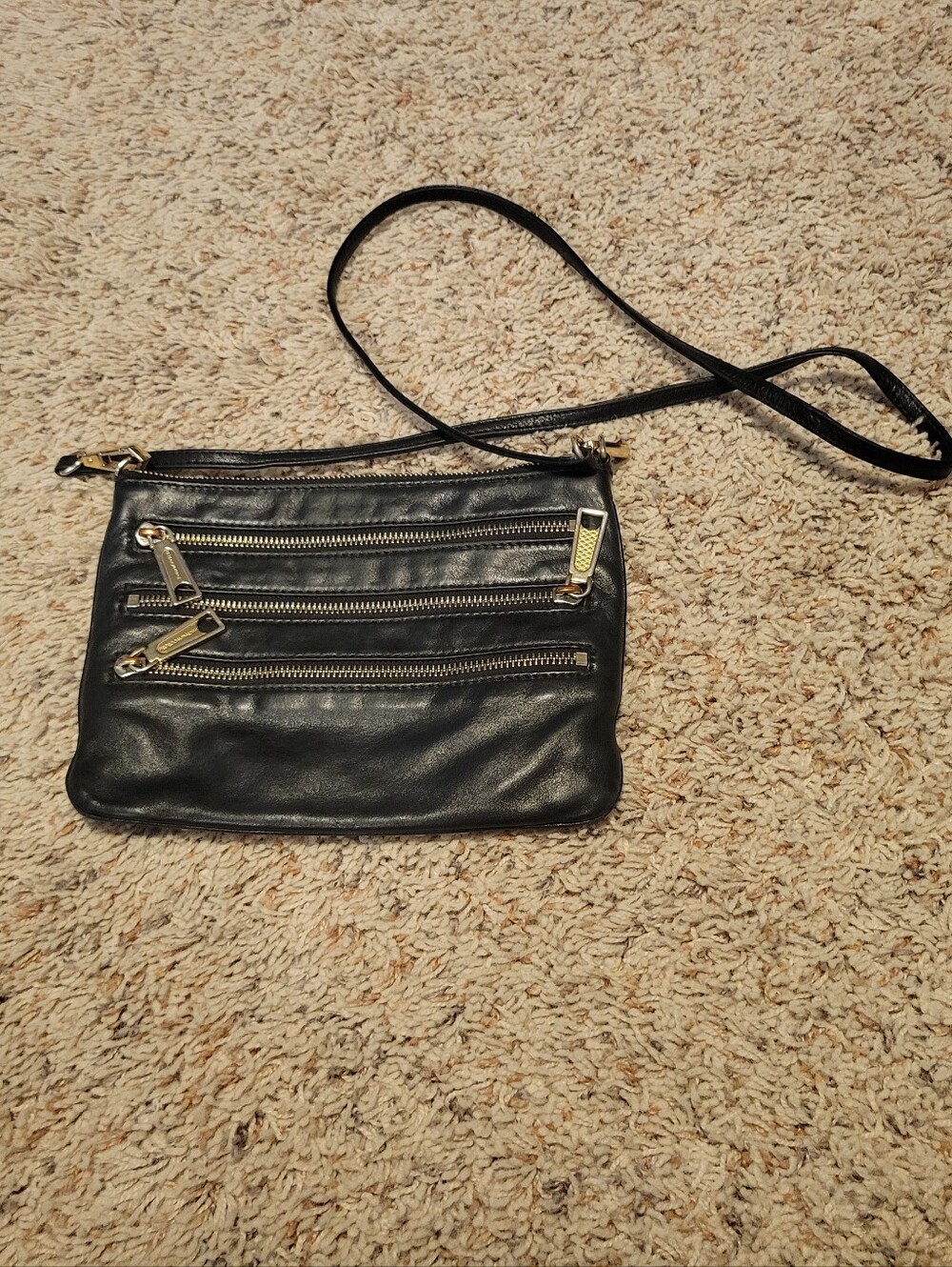 Rebecca Minkoff Black Leather Crossbody Bag with Front Zippers